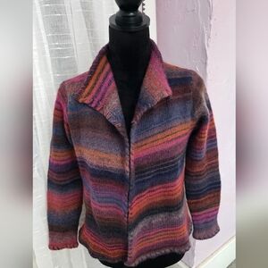 Orvis Multi-colored, Wool Blend Striped Cardigan